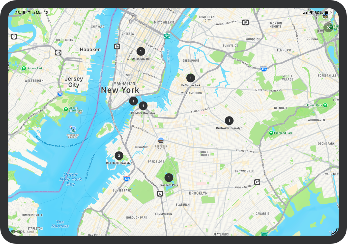 Mindspace map view showing journal entry locations