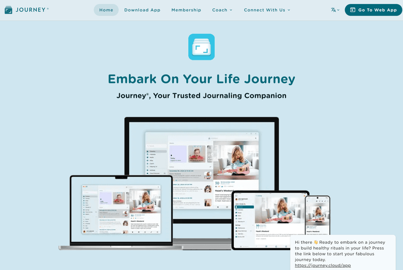 The Journey journaling app displayed across multiple devices, highlighting its cross-platform reach
